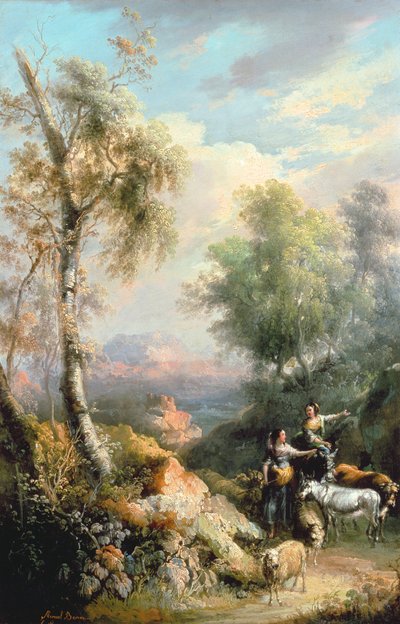 Ziegenhirten in spanischer Berglandschaft, 19. Jahrhundert von Manuel Barron y Carrillo